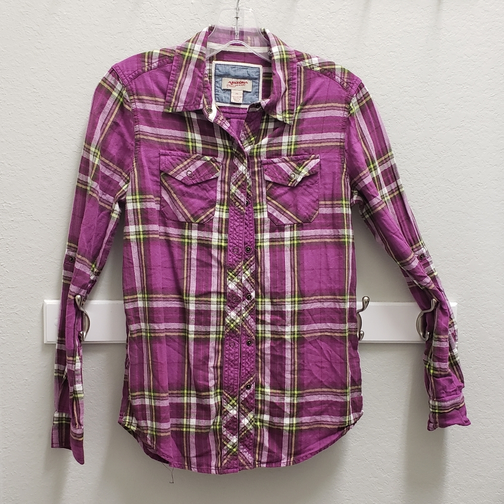 Arizona Jean 100%Cotton Purple Plaid Cowgirl Shirt